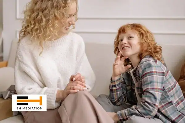 Happy mother and child after sorting child arrangements mediation Brent